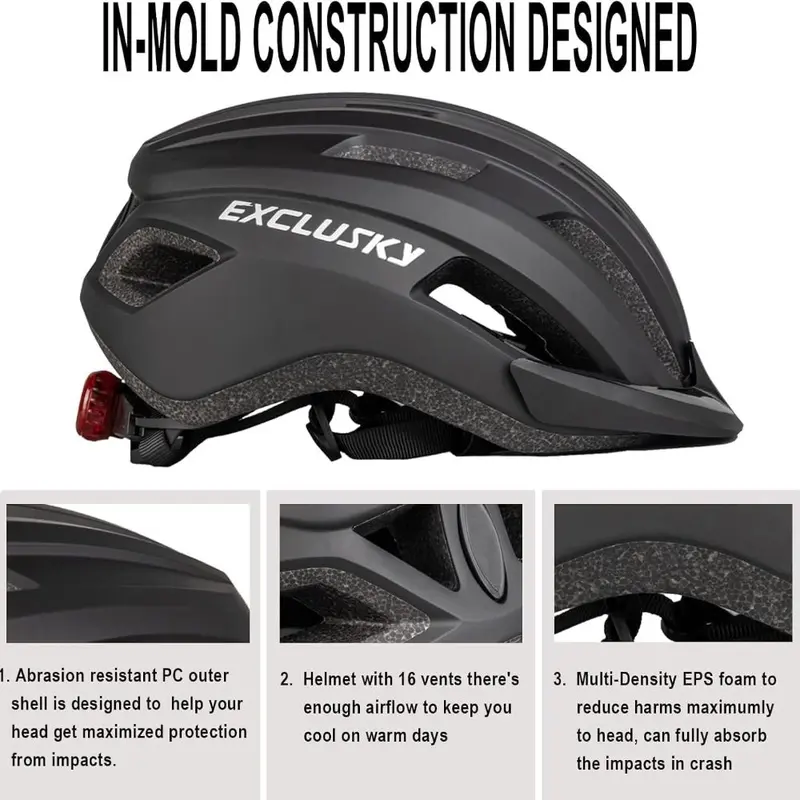 Bike Helmet Men Women Cycle Helmet with Light Breathable MTB Mountain Bicycle Helmet for Adult Road Cycling Helmet 56-61cm 2