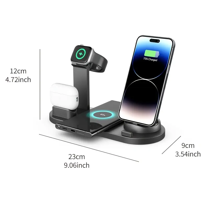 6 In 1 Wireless Charger, 15W Fast Charging, Wireless Charging Station, Wireless Charging For IPhone 16/15/14/13/12/11/XR/X/8/Samsung Series/Android Series, Earphones For AirPods Pro4/3/2/1 Series, Watches For IPhone Watch Ultra/SE/10/9/8/7/6/5/4/3/2 Serie 1