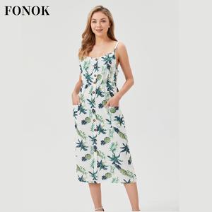 【FONOK】6 Styles L-4XL Vintage Floral Dress Show White Floral V-neck Sleeveless Dress Jumpsuit Casual Womenswear Underwear Lady Comfort Casual Wear Summer Gowns Fitted Dresse Vneck