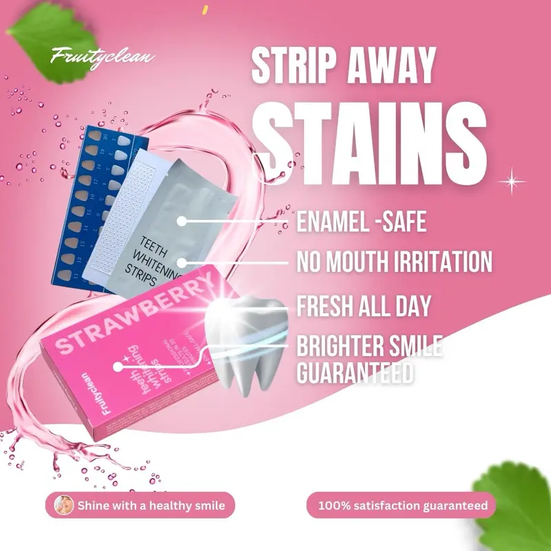 Fruity Clean Viral Teeth Whitening Strips – Achieve a whiter, brighter smile fast! Easy-to-use strips with delicious flavors. Perfect for sensitive teeth, no mess, no fuss – just amazing results in minutes 7