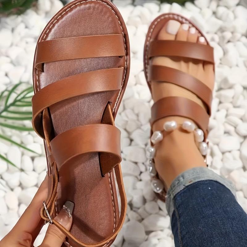 Product Introduction of Stylish Women's Roman Flat Sandals - Comfortable Solid Color Open Round Toe Ankle Strap Shoes with Adjustable Buckle, Perfect for Casual Beach, Summer, Vacation, and Outdoor Activities 2