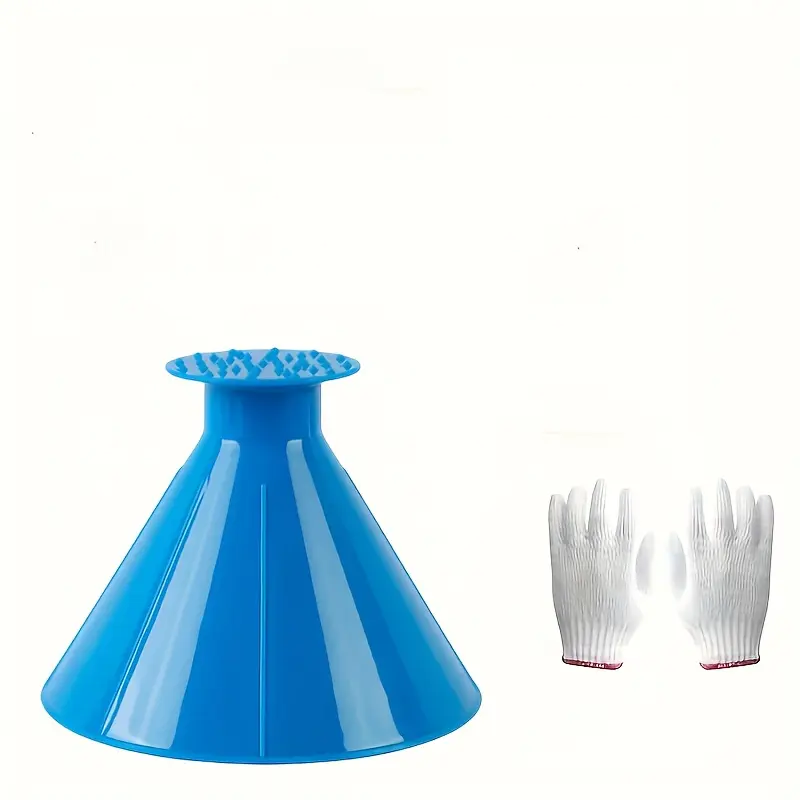 1pc Car Window Windshield Magic Ice Scraping Oil Funnel Snow Shovel + 1pair Gloves, Tool Scraping Winter Car Accessories 5
