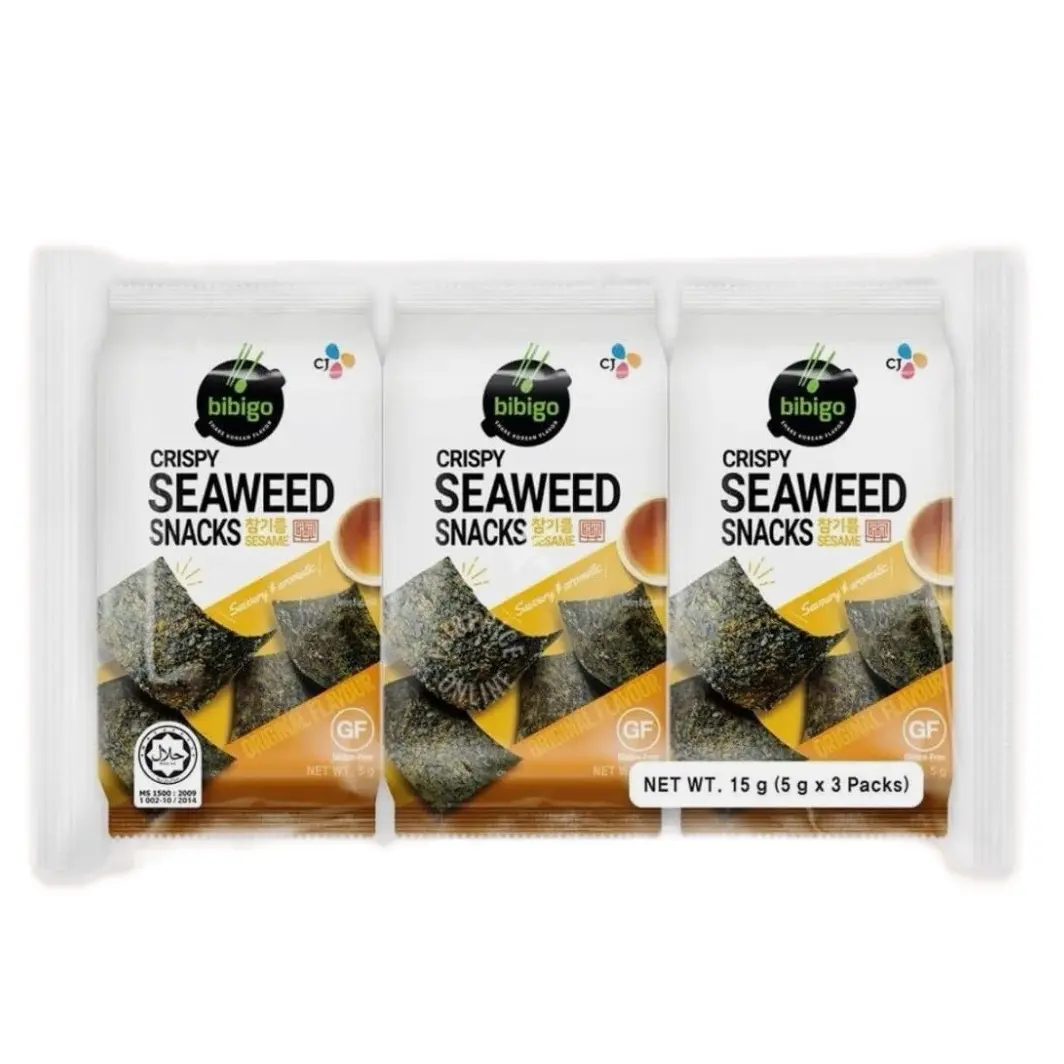 CJ Bibigo Crispy Seaweed Snacks Original (Sesame Flavour) 15g x 3 Crunchy