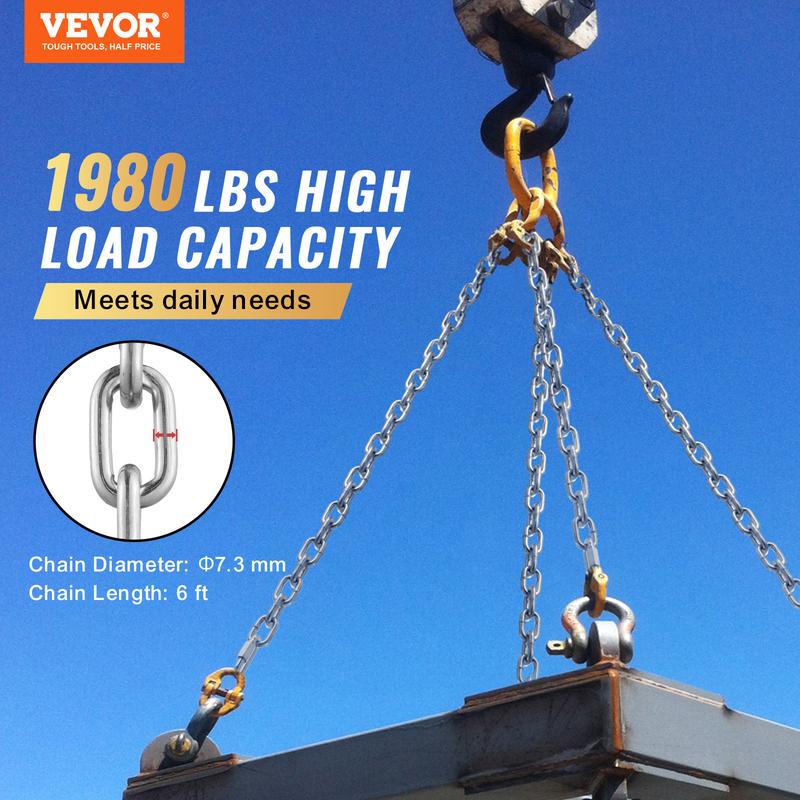 VEVOR Proof Coil Chain, 5/16" x 6', 1980 lbs Safe Working Load, Zinc Plated Proof Tested Coil Chain with Two Quick Links, Galvanized Carbon Steel Link Chain for Towing, Hanging, Camping, Pet Towing 1