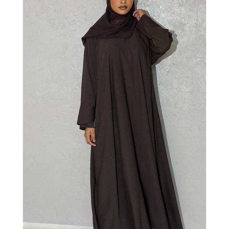 Dark Chocolate Tulip Sleeve Abaya in Cloche Cut 7