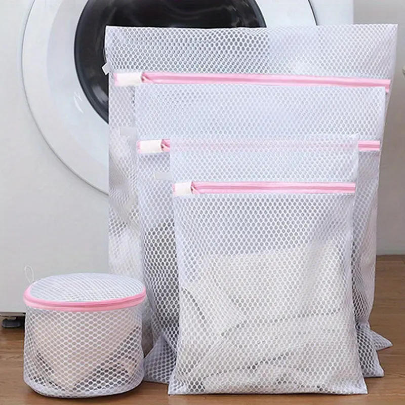 4pcs Mesh Laundry Bags with Zippers - Durable Wash Protector for Delicates, Underwear & Clothes, Rectangular Polyester Mesh Design, Machine Washable, Prevents Tangling & Damage, Laundry Room Accessories, Laundry Bags 0