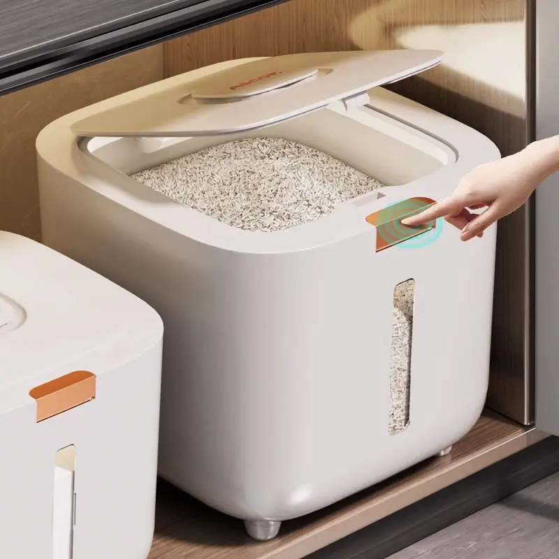 Premium Airtight Rice Dispenser - Insect & Moisture Proof, Food-Grade Plastic Storage Container for Rice, Cereals, Grains, Flours - Kitchen Organization Essential