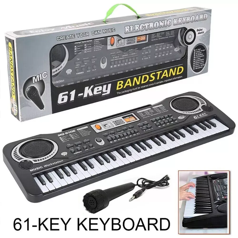 61-Key Digital Electronic Piano Keyboard – Kids Music Instrument with Microphone, LED Display, Multiple Tones & Rhythms, Educational Gift for Beginners