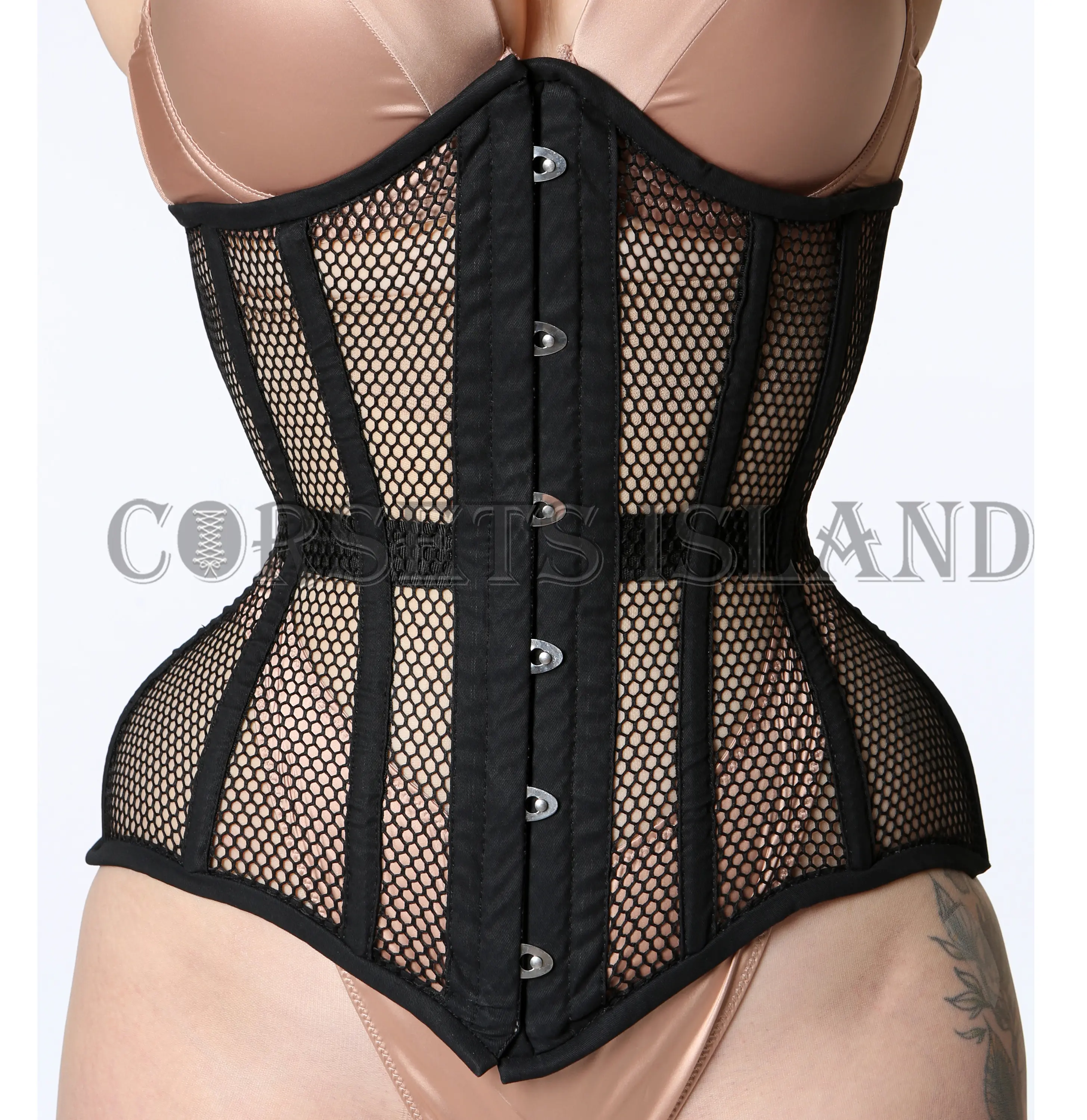 Corsets Island - Mesh Corset Long Torso Steel Boned Waist Training Corset Womens Underbust Mesh Corset
