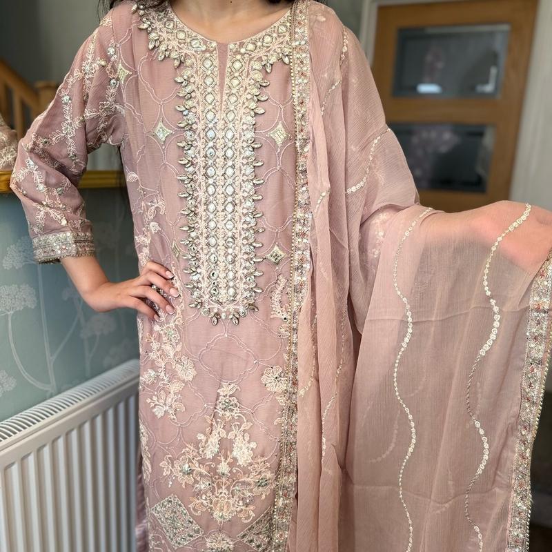 Inspired by Agha Noor Chiffon Fully Embroidered Dress Diamanté Work and Thread Work. Pakistani Womenswear 6