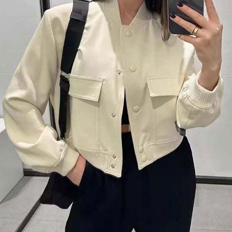 Product Introduction of Fashion Women's Bomber Jacket Long Sleeve Zipper Up Vintage Coat Tops 2025 Spring Elegant Loose Ladies Jackets Coat 4