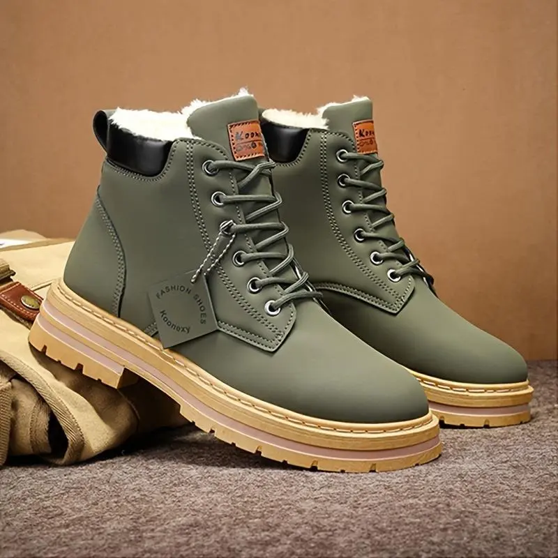 [Customer Favorite] Men's Winter Warm Fleece-Lined Boots - Casual & Sporty High-Top Sneakers for Outdoor, Casual Attire | Lace-Up, Non-Slip PVC Sole 2