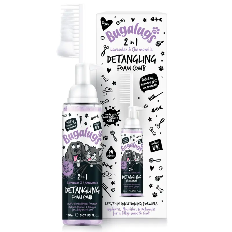 BUGALUGS PET CARE 2 in 1 Lavender & Chamomile Detangling Foam Comb for Dogs & Cats 0