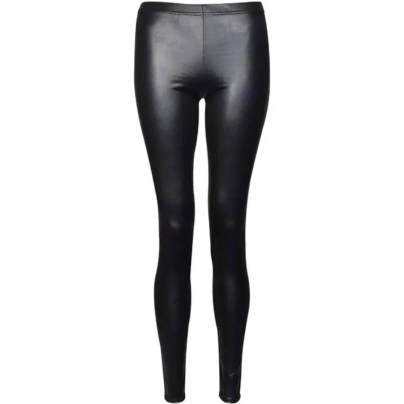Womens Stretchy Full Length PVC Wet Look Elasticated Waist Legging Pants Ladies Sexy Faux Leather Shiny Party Wear Skinny Fit Trouser Leggings 2
