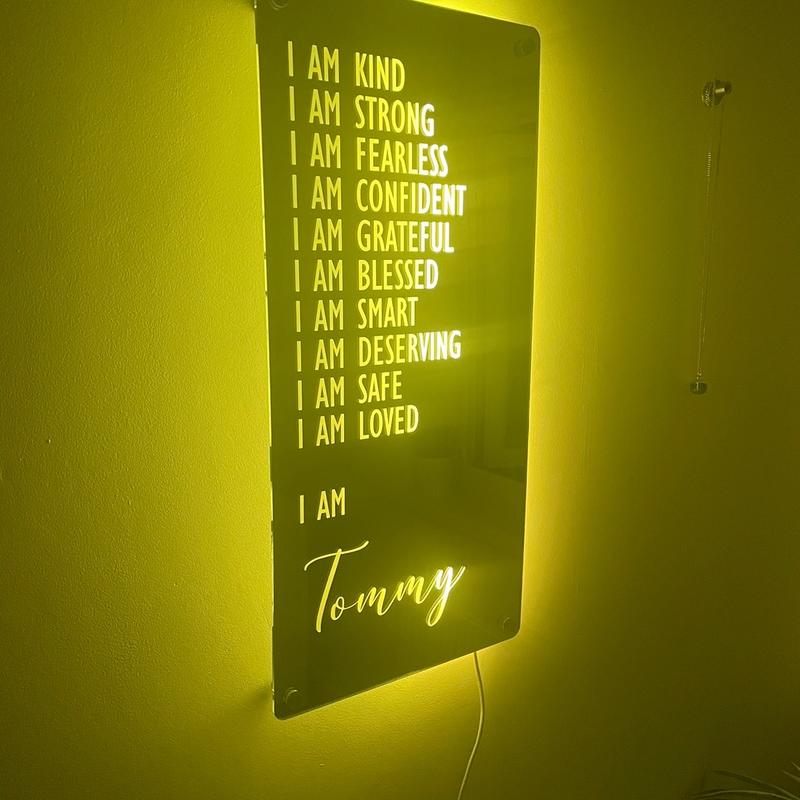 Custom Affirmations LED Name Mirror | Personalised Light Up Mirror Sign | Light Up Wall Sign | I AM Mirror | Multiple Colour Options | Remote Included 8