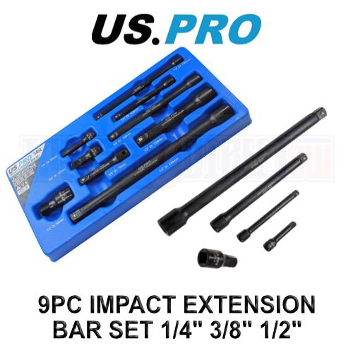 US PRO Tools 9pc 1/4" 3/8" 1/2" dr Impact Extension Bar Set For Sockets 3462 0