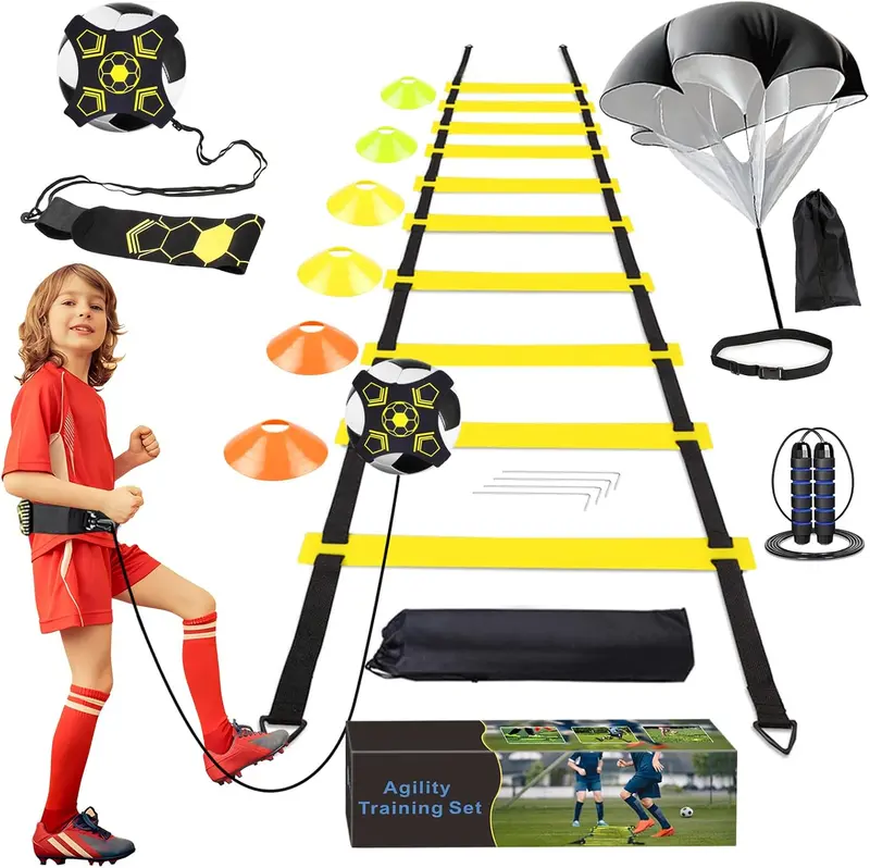 Football Training Equipment Set for Kids - Speed Agility Training with 6 Disc Cones & Jumping Rope 0