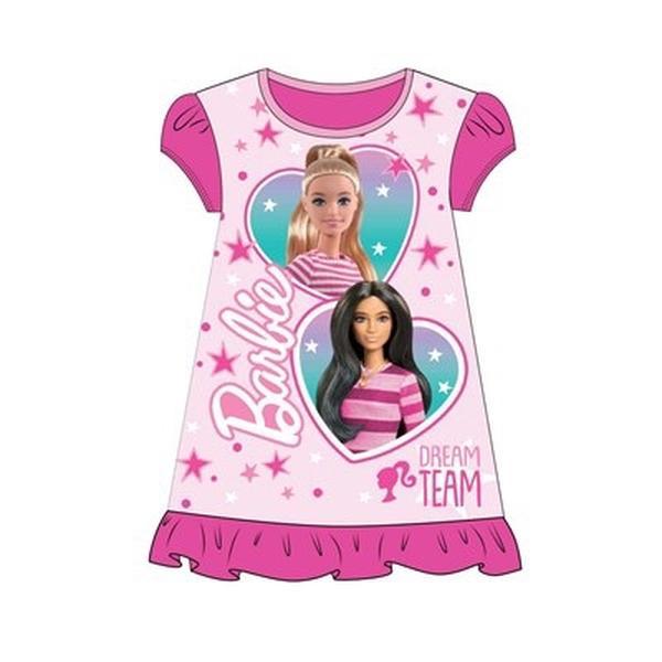 Barbie Doll Nightdress Nighty Girls Nightie Nightwear Pyjamas Pjs Nightwear Sleepwear Kids Toddler Childrens Character Pink Short Sleeve Night Dress Hearts Frill 0