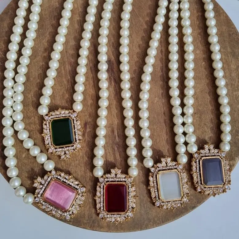 Pearl zirconia mala set with studs Auspicious MJB05 2