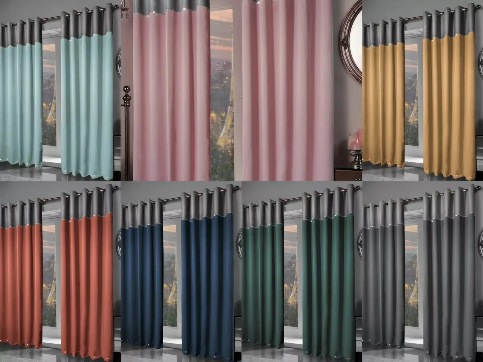 Luxury Thermal Blackout Curtains Ombre Style Two Tone Eyelet/Ring Top curtains - Top Diamanté Stripe - Bushing Pink - Navy - Charcoal