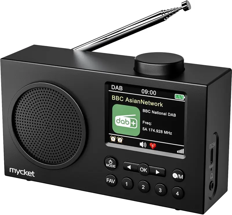 DAB Radio Portable, DAB Plus Digital Radio with Bluetooth, USB Rechargeable FM Radio, Battery Powered Small Radio, Dual Alarms Clock, Sleep Timer, 40 Presets Stations, 2.4" Large Colour Display Audio 0