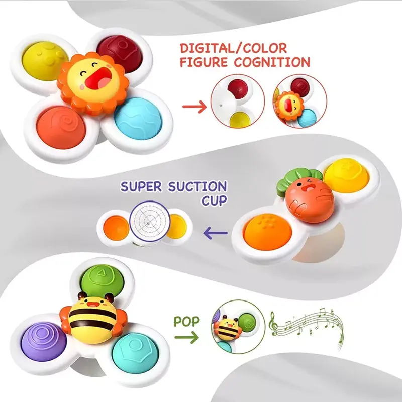 3X Baby Spinner Toys Cartoon Spinning Toys Fidget Suction Cup Bath Toy Gifts 6