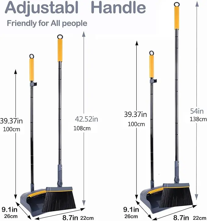 Dustpan and Brush Set Long Handled, Tall 180 Degree Rotating Sweeping Brush, Household Dust Pan with Comb Teeth for Indoor Outdoor Garden Home Room Kitchen Office Lobby 7