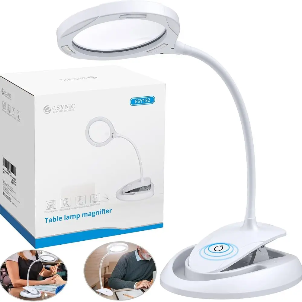 Magnifying Lamp Popular 5X 10x Magnifying Glass with Light Hand Free Magnifier Lamp USB C Rechargeable Magnifying Desk Lamp Clamp Daylight LED Magnifying Lamp with 15 LEDs for Reading Craft etc