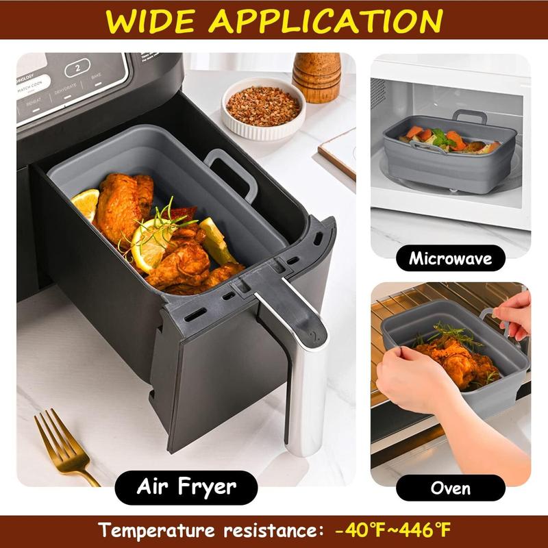 2X Silicone Pot Air Fryer Dual Basket Liner Handle Baking Pan For Ninja / Tower 4