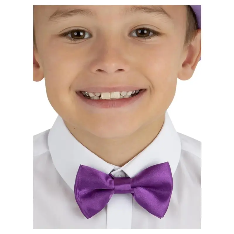 Kids Purple Bow Tie Willy Wonka Factory Worker Kids Book Day Fancy Dress 0