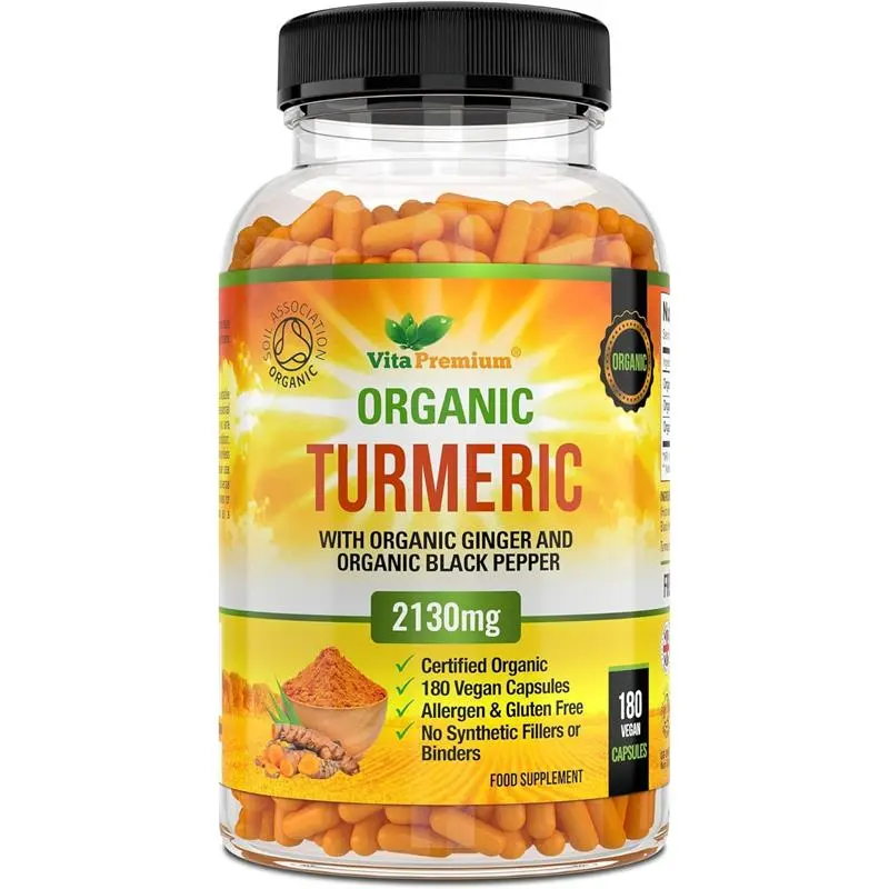 Turmeric & Black Pepper Capsules for Joint Pain Relief - 180 Organic Capsules - High Strength Curcumin with Ginger - Made in UK