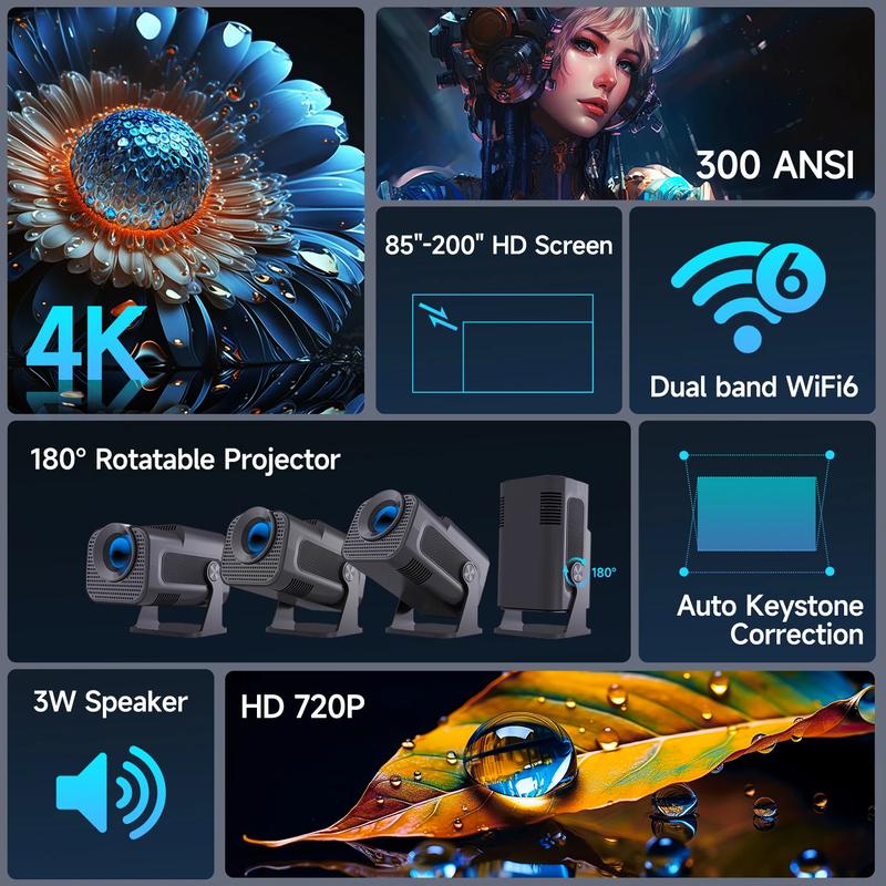 Magcubic New HY320 mini Portable Auto Keystone Projector, Smart Projector FHD 4K Supported 10000 Lumens with WiFi 6, BT 5.0, 180 Degree Rotation, Built-in Android 11.0- Black 2