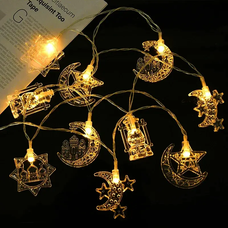 1.5/3/6M EID Mubarak LED String Lights Islam Muslim Festival Party Moon Star Castle Lantern Ramadan Home Decoration 2024 New 0