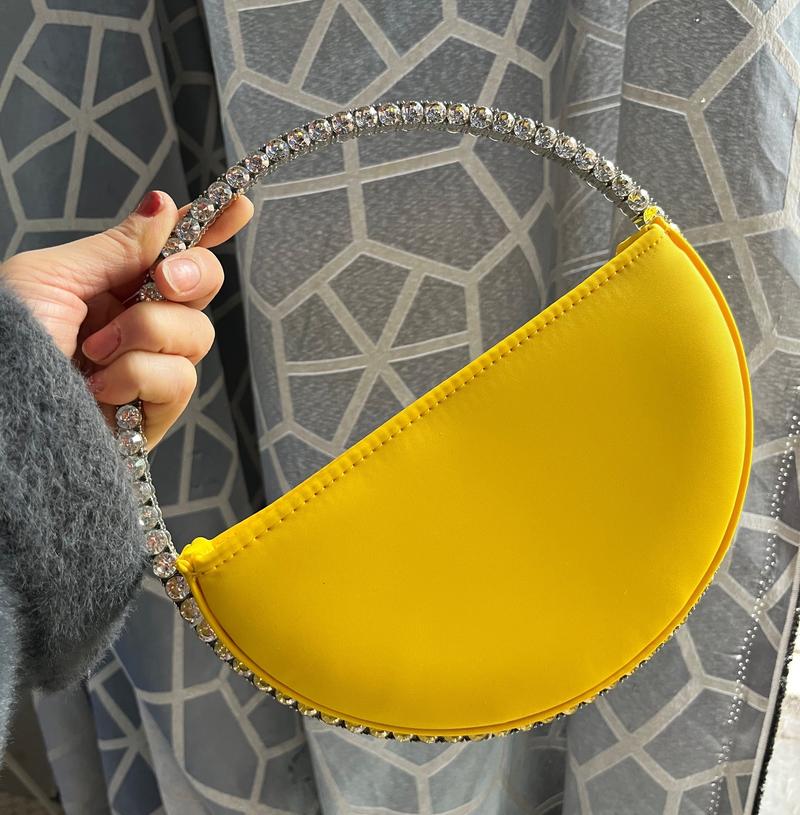 Product Introduction of New Arrival Trendy Women Chic Round Satin Crossbody Hand Bag with Round Bling Crystal Handle Evening Party Bag Purse 10
