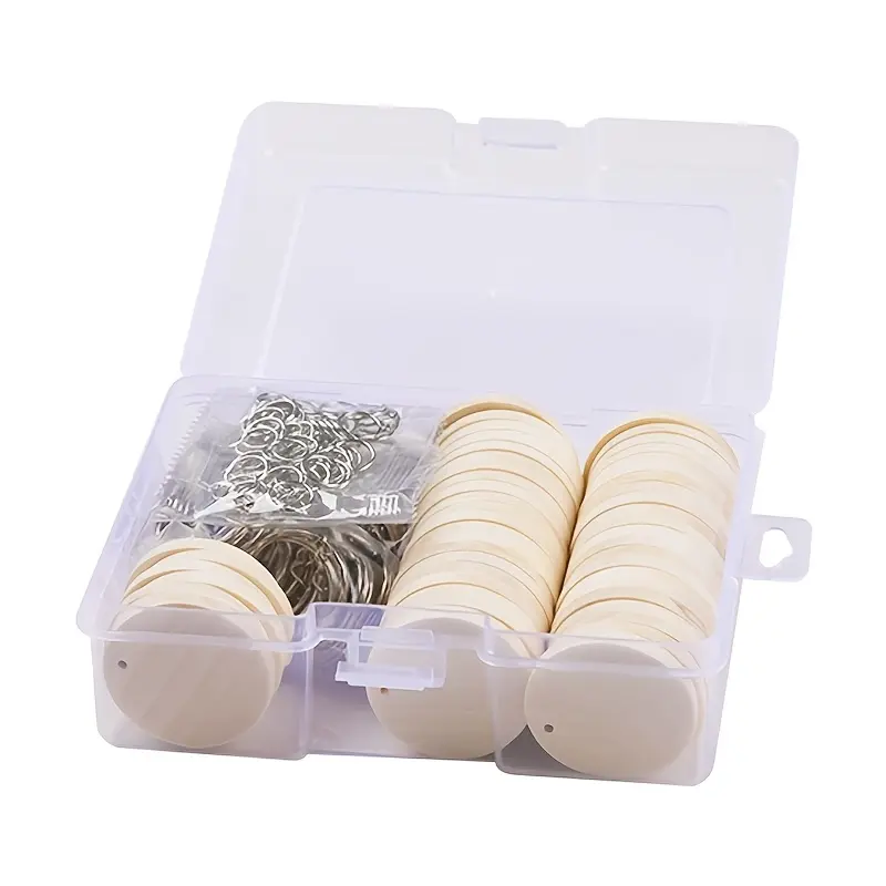 50pcs DIY Wooden Round Pendant Keychain Making Kit - Create Your Own Customizable Keychain Accessories with Key Rings - Perfect for Craft Enthusiasts and Gift Giving 6