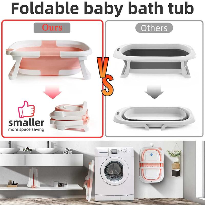 Foldable Baby Bath Tub, Toddler Bathtub with Thermometer Portable Collapsible Baby Shower 2