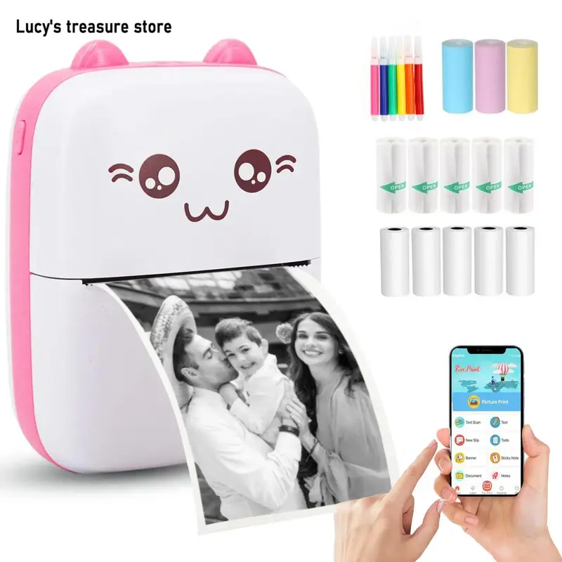 Durable Cute Cartoon Design Portable Thermal Printer, Mobile Wireless Label Printer, Thermal Printer for Ios & Android Smart Phone, Mini Photo Printer Sticker Printer, School Essentials, Thanksgiving Christmas Gift Set Digital Marketing Starter Kit 0