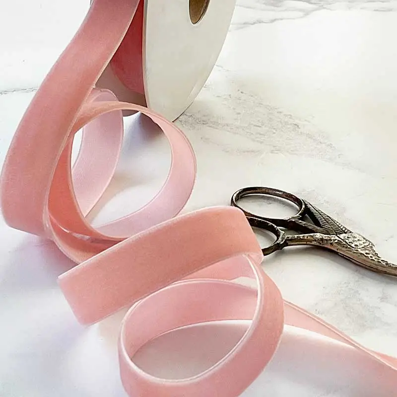 Marble Rose Velvet Ribbon - Light Pink Velvet Ribbon in Various Widths 0