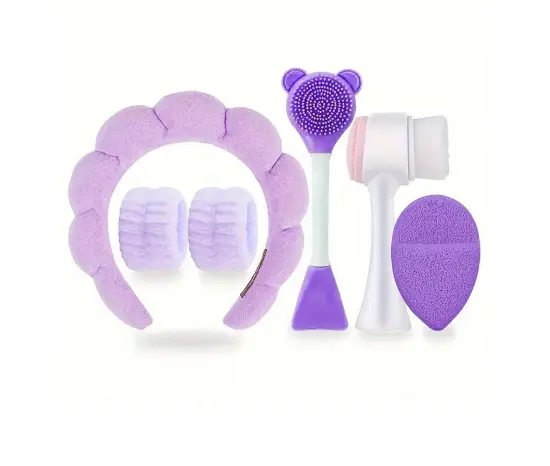 6-Pieces Facial Care Set: Deep Cleansing, Spa Mask Brush Set - Portable Skin Care Set With Soft Flannel Headband, Silicone Exfoliating Brush, - Ideal Gift For Women 6