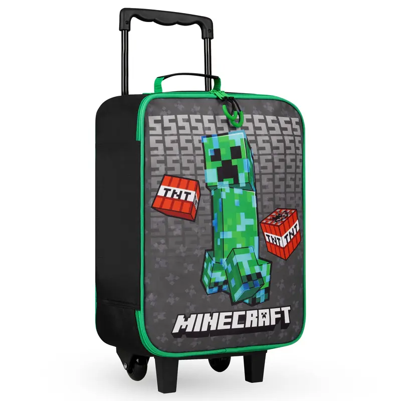 Minecraft Kids Suitcase for Boys and Girls Foldable Trolley Hand Luggage Bag Carry On Gamer Travel Bag with Wheels Size Cabin Bag Wheeled Bag with Handle Trolley Suitcase Boys 0