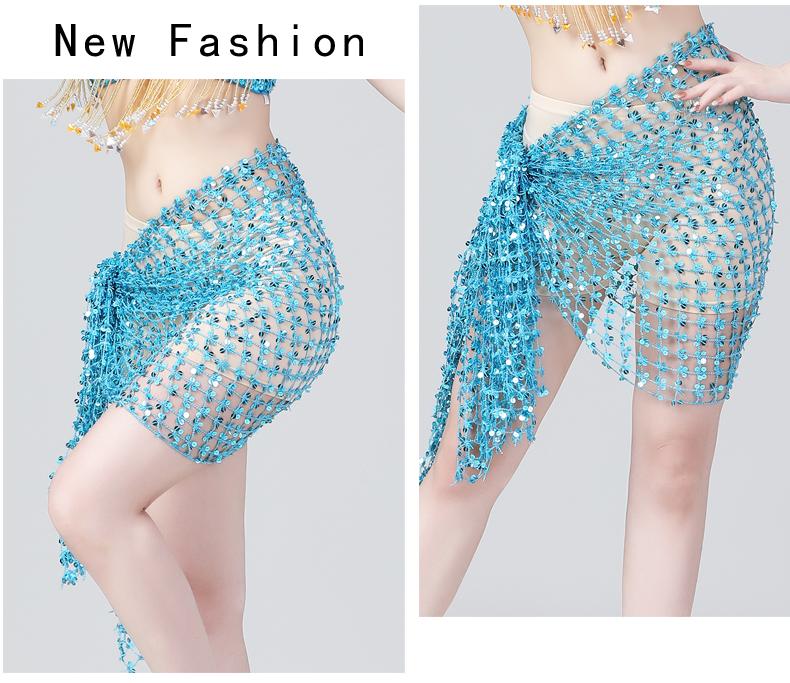 Product Introduction of Hollow belly dance hip scarf Wemen scarf dance sequins Arabic Latin hip scarf sexy belly dance belt wrap skirt 12 colors 20