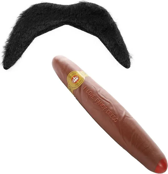 Fake Cigar Prop with Black Mexican Mustache – Escobar Fancy Dress Set for Men, Perfect for Costumes & Themed Parties, Stylish Outfit Accessory Menswear Clothes 0