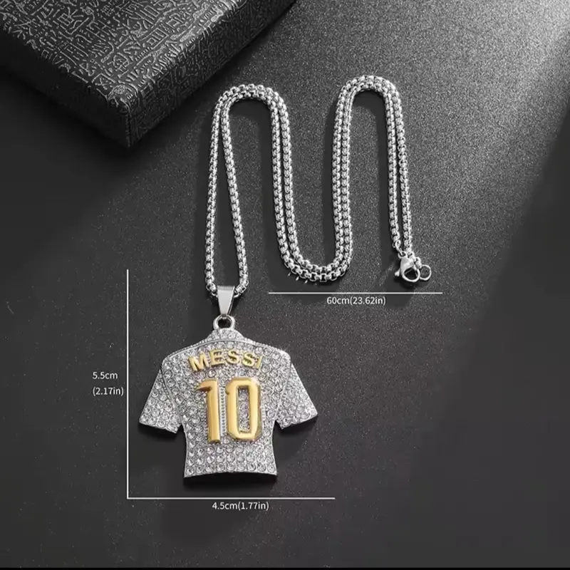 Messi No.10 Sports Jersey Bling Pendant Necklace - for Soccer Fans Gift Boxed 7