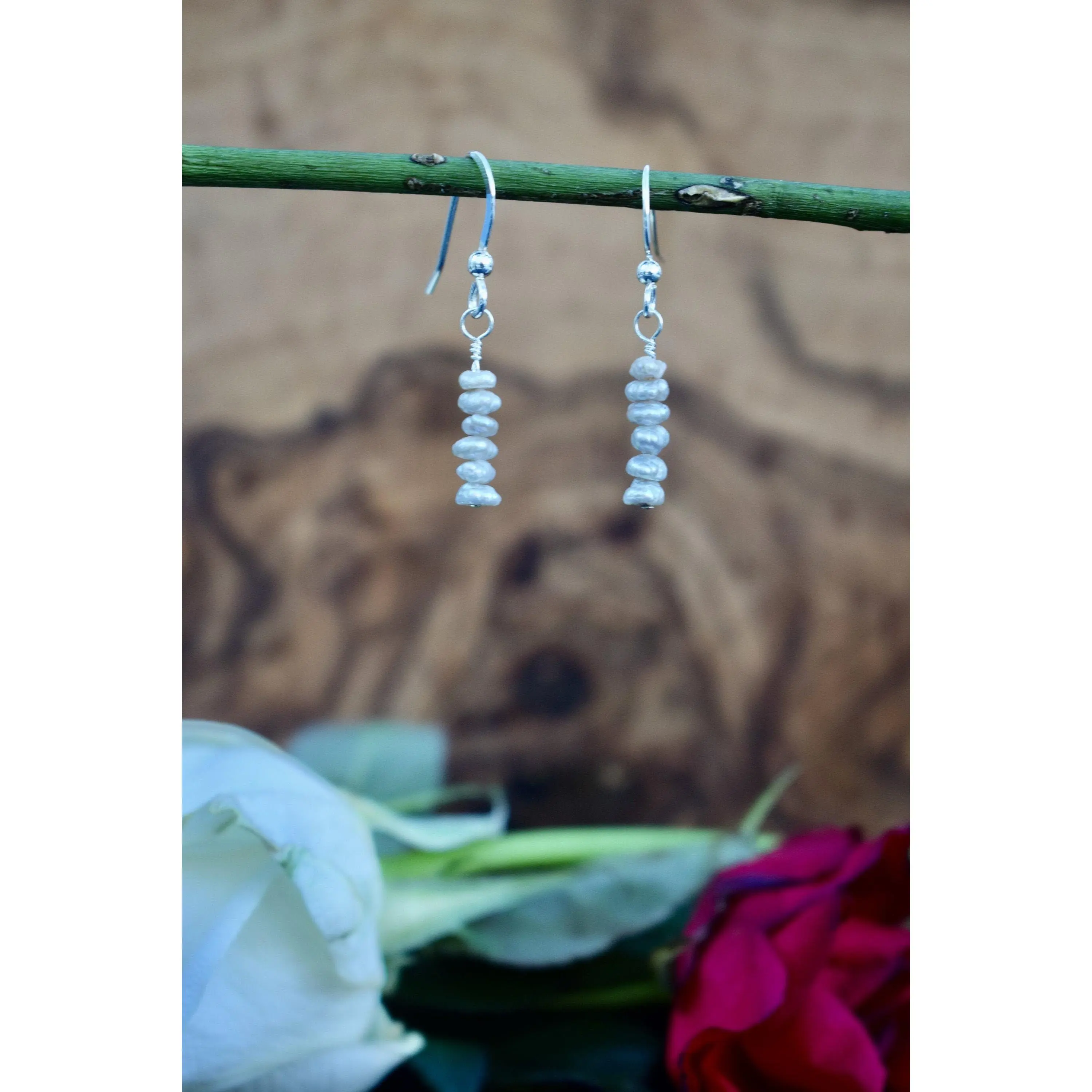 Keshi Pearl Earrings in Grey Pearl, Real Pearl Dangle Earrings in Sterling Silver, 14K Gold Filled or 14k Rose Gold Filled.