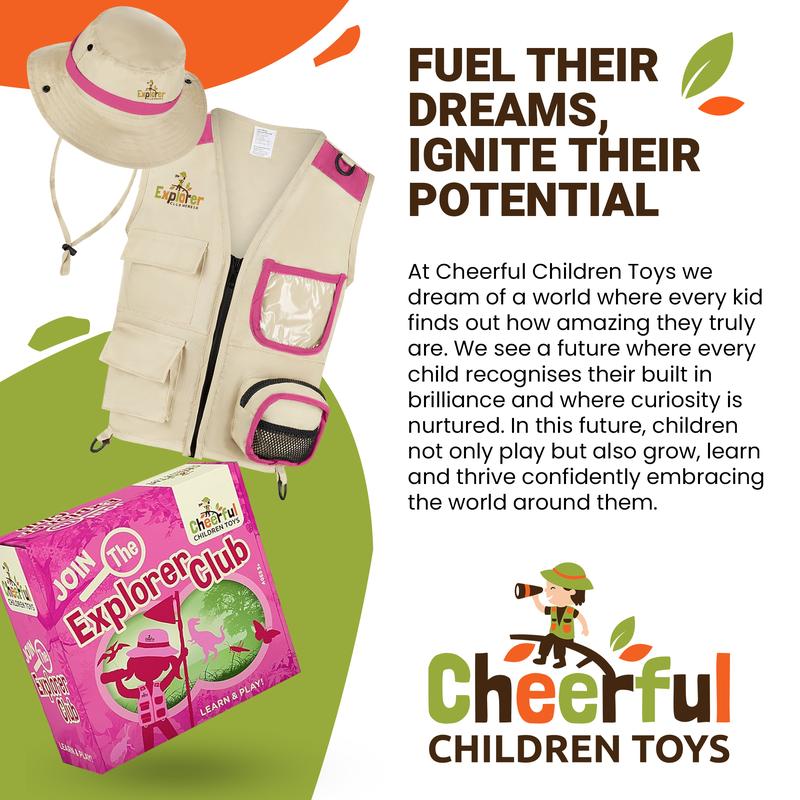 Cheerful Children Toys Premium Kids Explorer Kit with Extra Sturdy Accessories for 3-7 Year Olds -Bug Hunting Costume Hat Vest boys girls Outdoor Backyard Safari Nature Zoo Keeper STEM Educational 9
