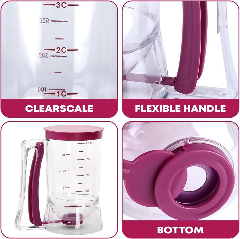 Kitchen Baking Essential Tool: 900Ml Manual Batter Dispenser for Pancake, Cupcake, Waffle - Purple - Bakeware, Utensils 4