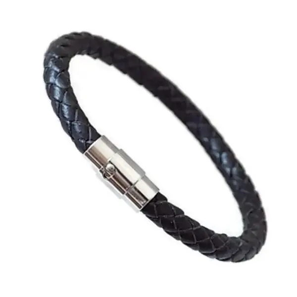 Men's Real Leather Braided Wristband  with Stainless Steel Magnetic Clasp - 6mm bracelet arson