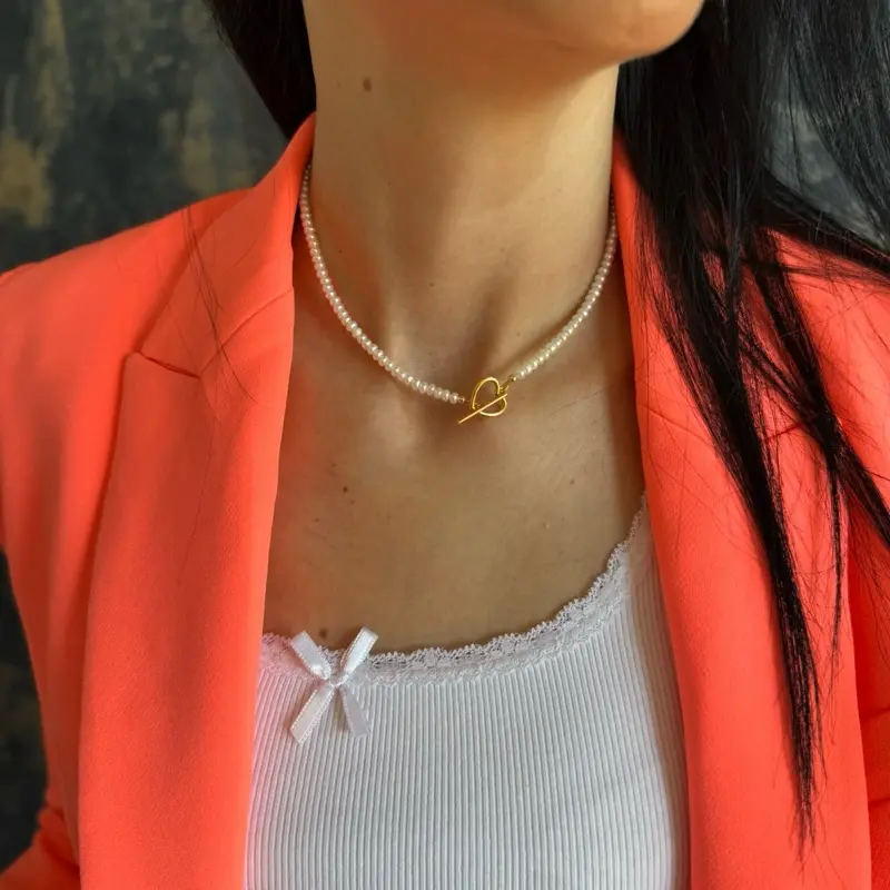 Freshwater real pearls choker necklace with sterling silver heart toggle clasp, Natural pearls custom layering  choker, Gift for mother, friend 0