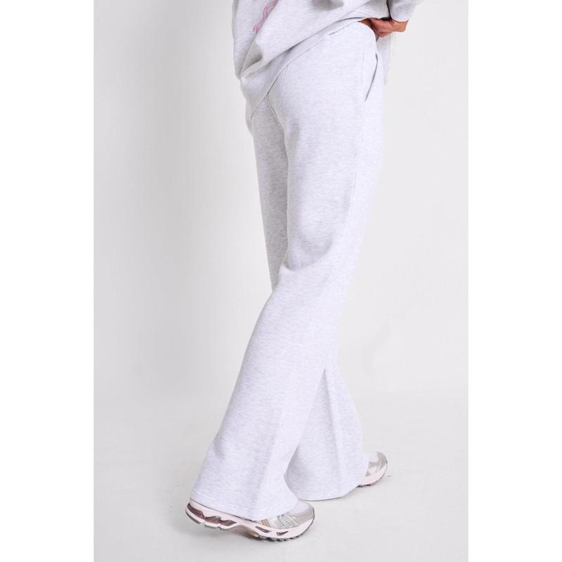 Kaiia Logo Wide Leg Joggers Light Grey Marl & Baby Pink 2
