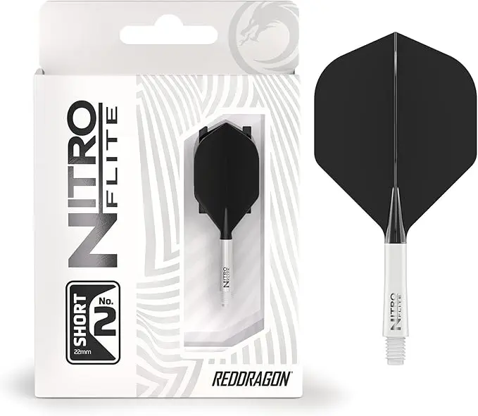 Nitro Flite Integrated Flight & Shaft System–No.2 Shape and Design-Available in Short, Intermediate & Medium - White, Black, Blue, Yellow & Clear - Professional Darts Accessories 7